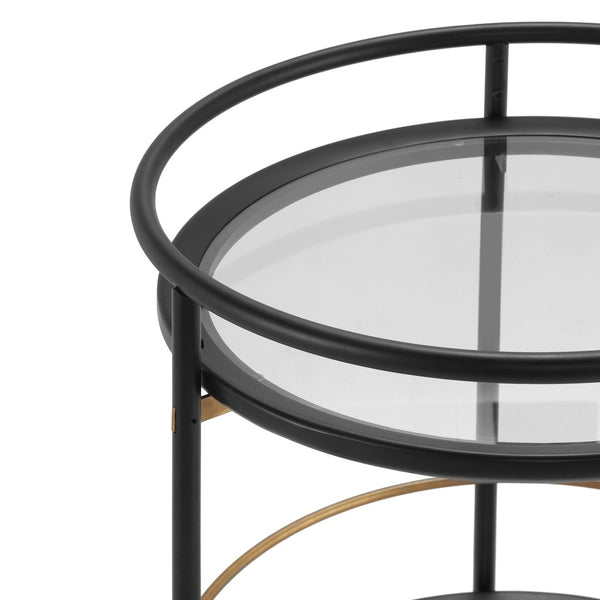 English Elm Modern Round Bar Cart with Dual Glass Shelves Steel Frame and Glam Gold Accents N778P331016B