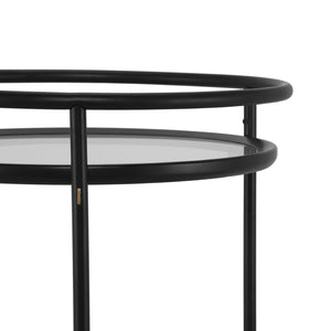 English Elm Modern Round Bar Cart with Dual Glass Shelves Steel Frame and Glam Gold Accents N778P331016B
