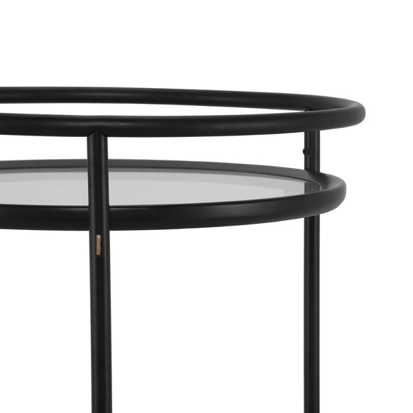 English Elm Modern Round Bar Cart with Dual Glass Shelves Steel Frame and Glam Gold Accents N778P331016B