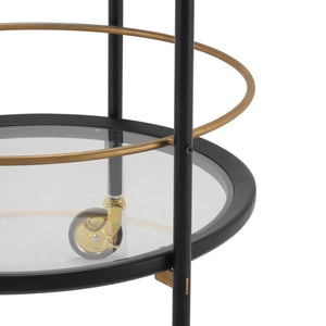 English Elm Modern Round Bar Cart with Dual Glass Shelves Steel Frame and Glam Gold Accents N778P331016B