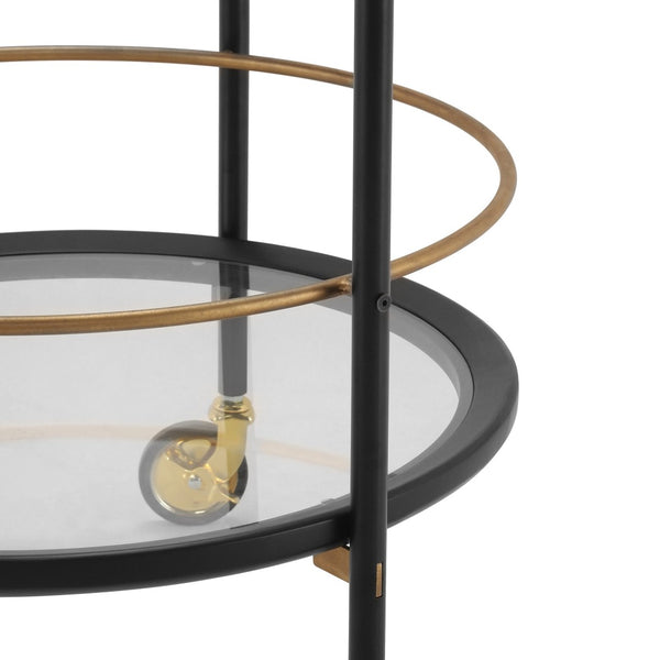 English Elm Modern Round Bar Cart with Dual Glass Shelves Steel Frame and Glam Gold Accents N778P331016B