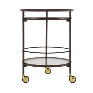 English Elm Modern Round Bar Cart with Tempered Glass Tiers Gold Casters and Coffee Brown Frame N778P331016C