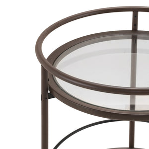 English Elm Modern Round Bar Cart with Tempered Glass Tiers Gold Casters and Coffee Brown Frame N778P331016C