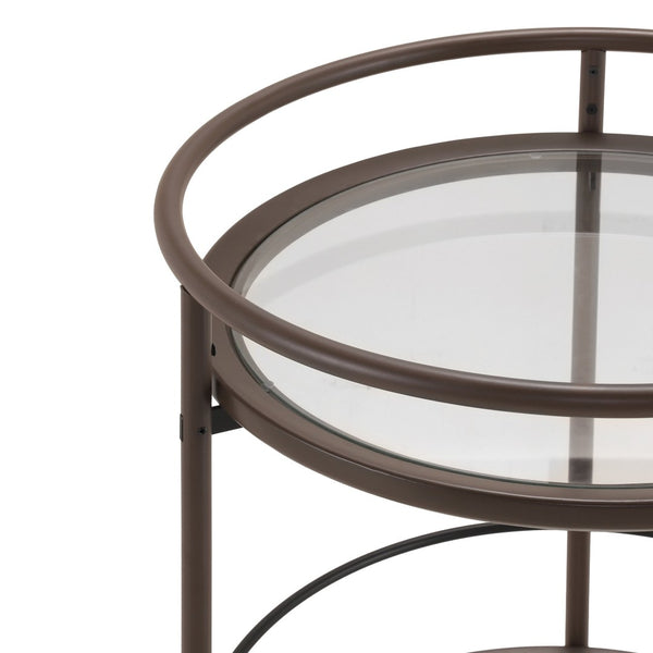 English Elm Modern Round Bar Cart with Tempered Glass Tiers Gold Casters and Coffee Brown Frame N778P331016C