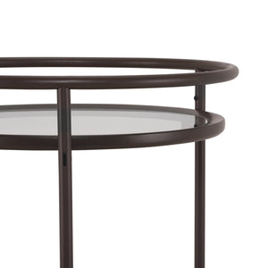 English Elm Modern Round Bar Cart with Tempered Glass Tiers Gold Casters and Coffee Brown Frame N778P331016C