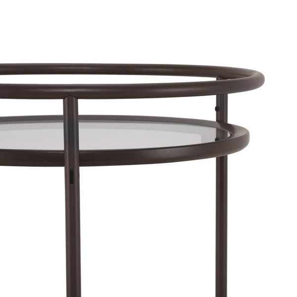 English Elm Modern Round Bar Cart with Tempered Glass Tiers Gold Casters and Coffee Brown Frame N778P331016C