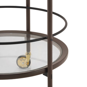 English Elm Modern Round Bar Cart with Tempered Glass Tiers Gold Casters and Coffee Brown Frame N778P331016C