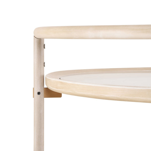 English Elm Round Two Tier Bar Cart with Tempered Glass Shelves Gold Hardware Distressed White N778P331016W
