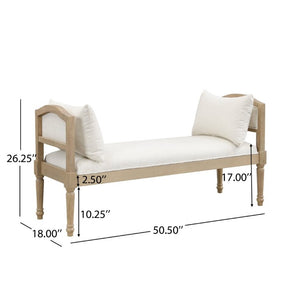 English Elm Upholstered Farmhouse Bench with Ash Wood Turned Legs and Matching Side Cushions Beige N778P340428B