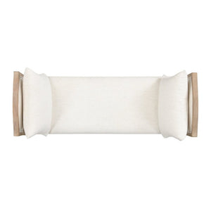 English Elm Upholstered Farmhouse Bench with Ash Wood Turned Legs and Matching Side Cushions Beige N778P340428B
