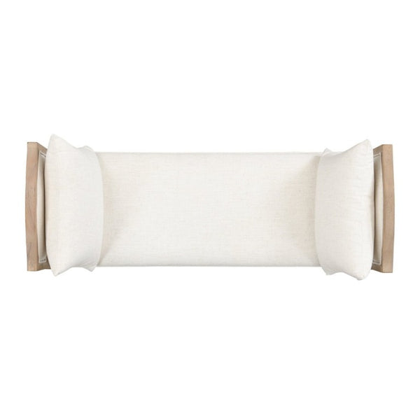 English Elm Upholstered Farmhouse Bench with Ash Wood Turned Legs and Matching Side Cushions Beige N778P340428B