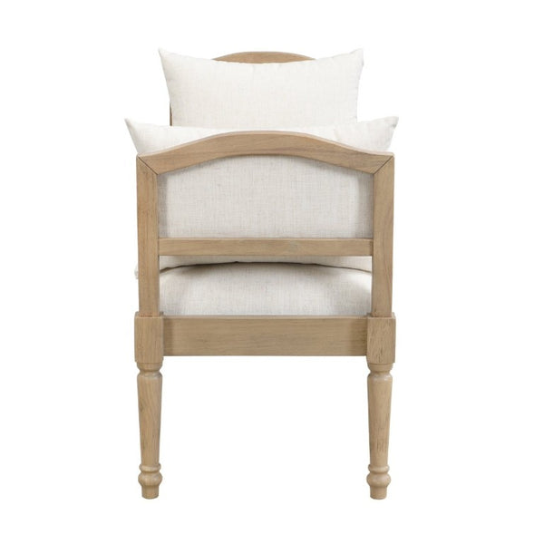 English Elm Upholstered Farmhouse Bench with Ash Wood Turned Legs and Matching Side Cushions Beige N778P340428B