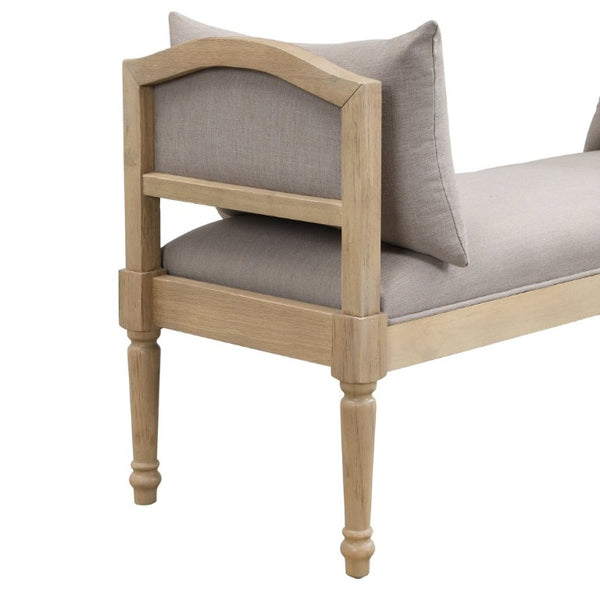 English Elm Upholstered Farmhouse Bench with Ash Wood Turned Legs and Matching Side Cushions Greige N778P340428G