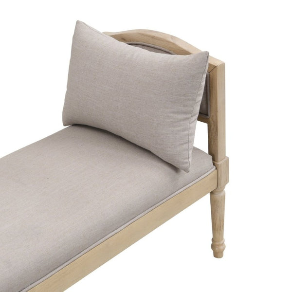 English Elm Upholstered Farmhouse Bench with Ash Wood Turned Legs and Matching Side Cushions Greige N778P340428G