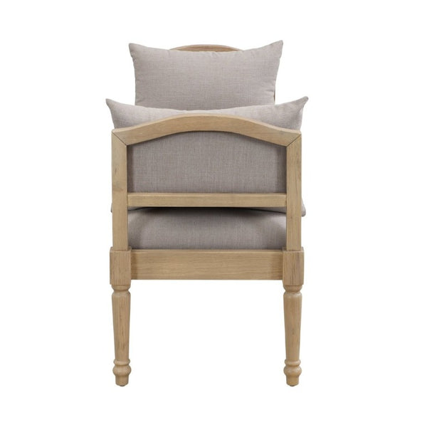 English Elm Upholstered Farmhouse Bench with Ash Wood Turned Legs and Matching Side Cushions Greige N778P340428G