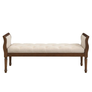 English Elm Classic Button Tufted Bench with Curved Arms Walnut Frame Beige Parlor Seat Beige / Walnut N778P340436B