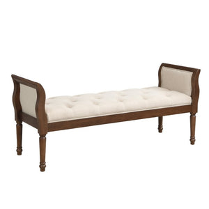 English Elm Classic Button Tufted Bench with Curved Arms Walnut Frame Beige Parlor Seat Beige / Walnut N778P340436B
