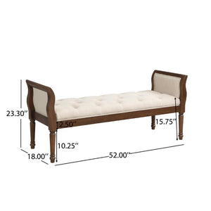 English Elm Classic Button Tufted Bench with Curved Arms Walnut Frame Beige Parlor Seat Beige / Walnut N778P340436B