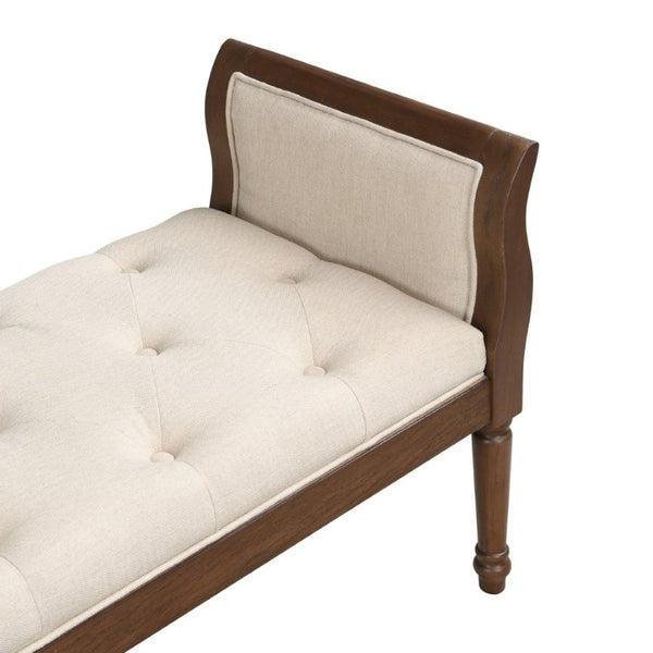 English Elm Classic Button Tufted Bench with Curved Arms Walnut Frame Beige Parlor Seat Beige / Walnut N778P340436B