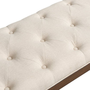 English Elm Classic Button Tufted Bench with Curved Arms Walnut Frame Beige Parlor Seat Beige / Walnut N778P340436B