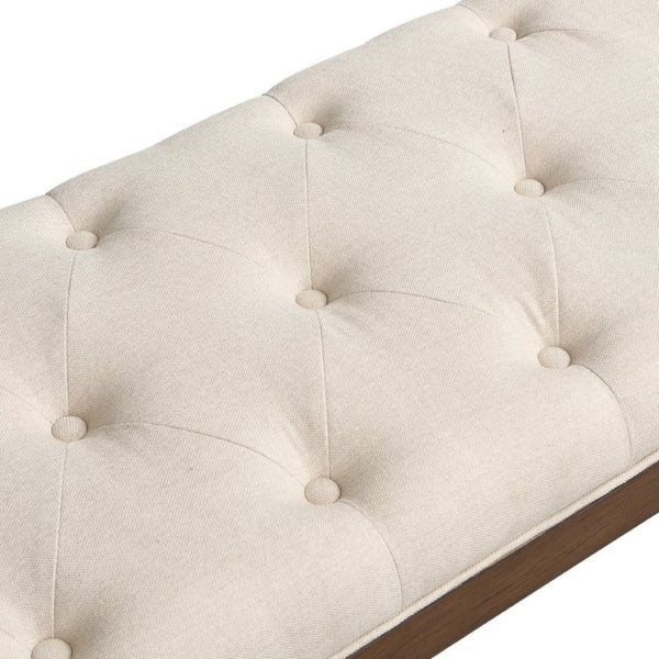 English Elm Classic Button Tufted Bench with Curved Arms Walnut Frame Beige Parlor Seat Beige / Walnut N778P340436B