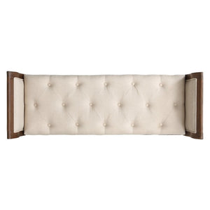 English Elm Classic Button Tufted Bench with Curved Arms Walnut Frame Beige Parlor Seat Beige / Walnut N778P340436B