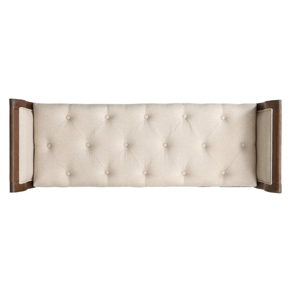 English Elm Classic Button Tufted Bench with Curved Arms Walnut Frame Beige Parlor Seat Beige / Walnut N778P340436B