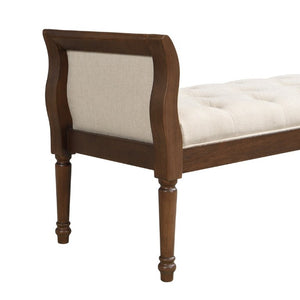 English Elm Classic Button Tufted Bench with Curved Arms Walnut Frame Beige Parlor Seat Beige / Walnut N778P340436B