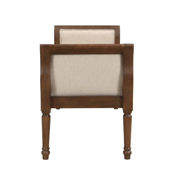 English Elm Classic Button Tufted Bench with Curved Arms Walnut Frame Beige Parlor Seat Beige / Walnut N778P340436B