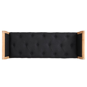 English Elm Classic Button Tufted Bench with Curved Arms Walnut Frame Beige Parlor Seat Charcoal Grey / Natural N778P340436G