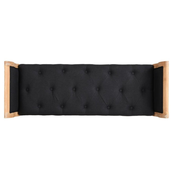 English Elm Classic Button Tufted Bench with Curved Arms Walnut Frame Beige Parlor Seat Charcoal Grey / Natural N778P340436G
