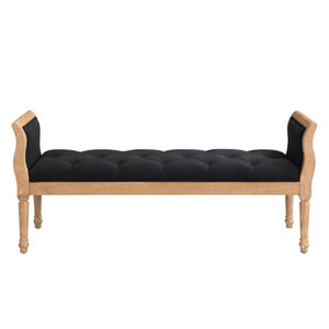 English Elm Classic Button Tufted Bench with Curved Arms Walnut Frame Beige Parlor Seat Charcoal Grey / Natural N778P340436G