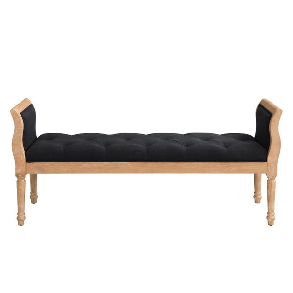 English Elm Classic Button Tufted Bench with Curved Arms Walnut Frame Beige Parlor Seat Charcoal Grey / Natural N778P340436G