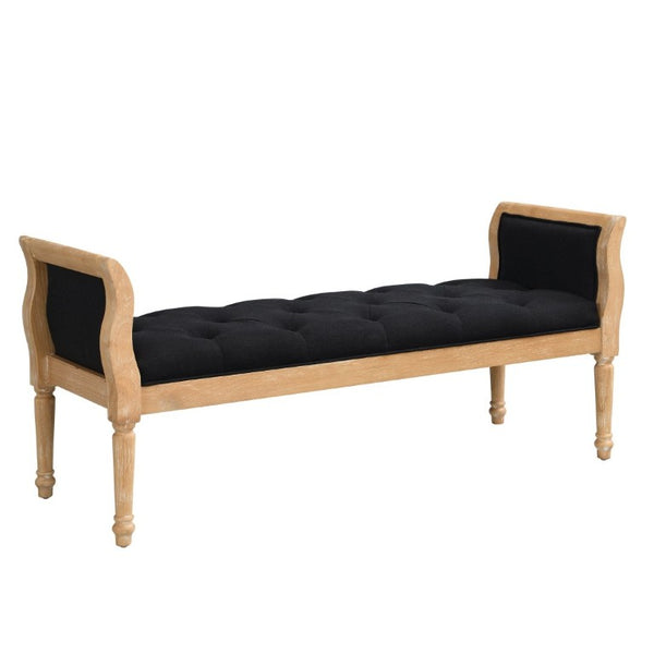 English Elm Classic Button Tufted Bench with Curved Arms Walnut Frame Beige Parlor Seat Charcoal Grey / Natural N778P340436G