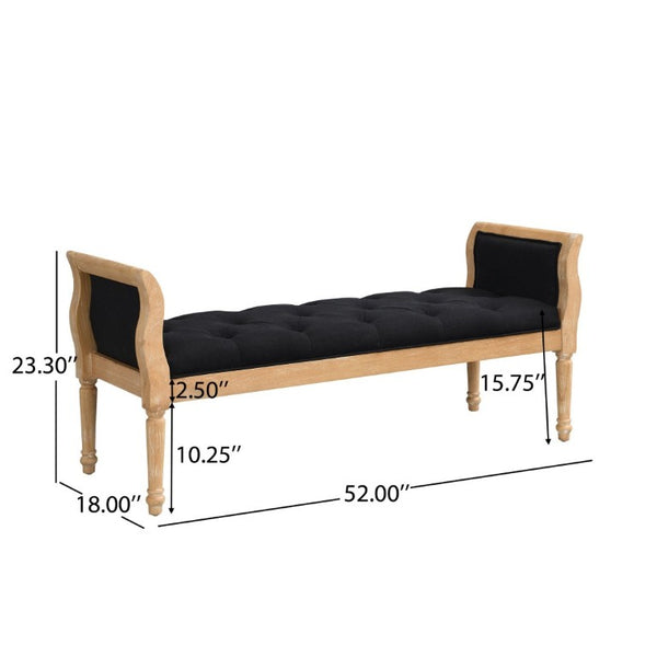 English Elm Classic Button Tufted Bench with Curved Arms Walnut Frame Beige Parlor Seat Charcoal Grey / Natural N778P340436G