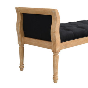 English Elm Classic Button Tufted Bench with Curved Arms Walnut Frame Beige Parlor Seat Charcoal Grey / Natural N778P340436G