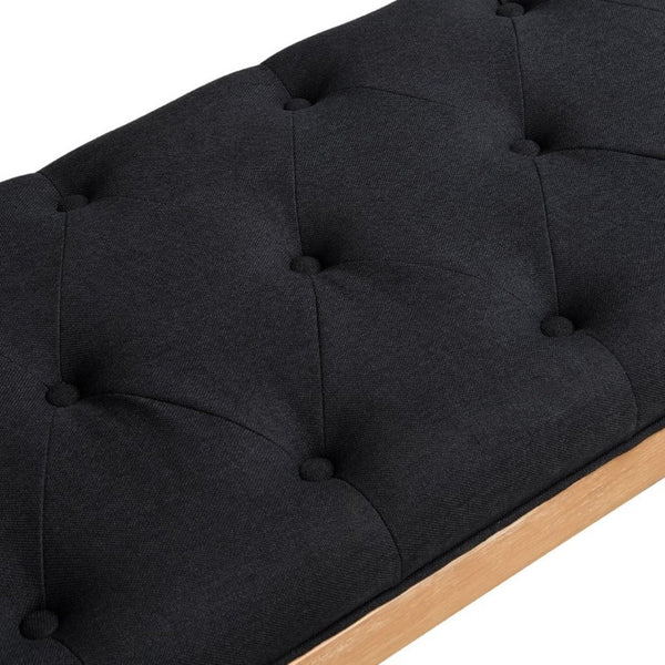 English Elm Classic Button Tufted Bench with Curved Arms Walnut Frame Beige Parlor Seat Charcoal Grey / Natural N778P340436G