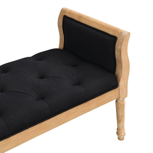 English Elm Classic Button Tufted Bench with Curved Arms Walnut Frame Beige Parlor Seat Charcoal Grey / Natural N778P340436G