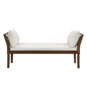 English Elm Solid Wood Farmhouse Bench with Cross Back Frame Padded Seat and Accent Pillows N778P340441B