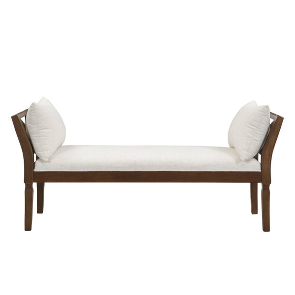 English Elm Solid Wood Farmhouse Bench with Cross Back Frame Padded Seat and Accent Pillows N778P340441B