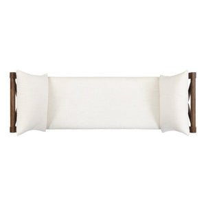 English Elm Solid Wood Farmhouse Bench with Cross Back Frame Padded Seat and Accent Pillows N778P340441B