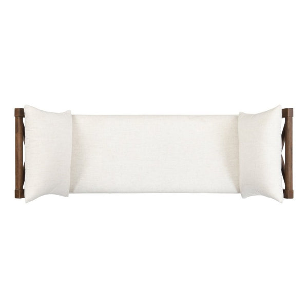English Elm Solid Wood Farmhouse Bench with Cross Back Frame Padded Seat and Accent Pillows N778P340441B