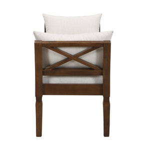 English Elm Solid Wood Farmhouse Bench with Cross Back Frame Padded Seat and Accent Pillows N778P340441B