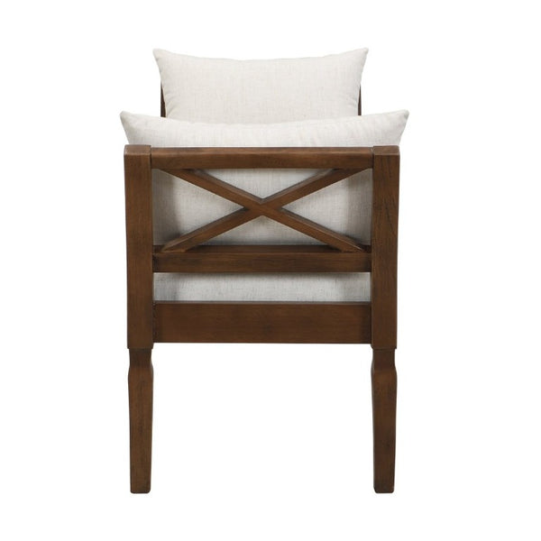 English Elm Solid Wood Farmhouse Bench with Cross Back Frame Padded Seat and Accent Pillows N778P340441B
