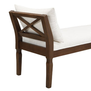 English Elm Solid Wood Farmhouse Bench with Cross Back Frame Padded Seat and Accent Pillows N778P340441B
