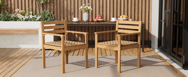 English Elm Set of 2 Solid Acacia Outdoor Armchairs with Hand-Woven Seats for Patio Dining N778P342916L