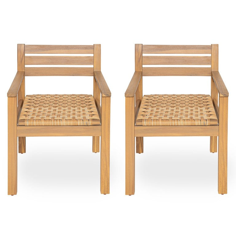 English Elm Set of 2 Solid Acacia Outdoor Armchairs with Hand-Woven Seats for Patio Dining N778P342916L