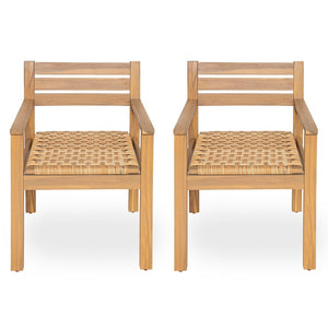 English Elm Set of 2 Solid Acacia Outdoor Armchairs with Hand-Woven Seats for Patio Dining N778P342916L