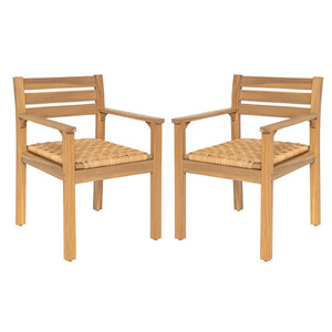 English Elm Set of 2 Solid Acacia Outdoor Armchairs with Hand-Woven Seats for Patio Dining N778P342916L