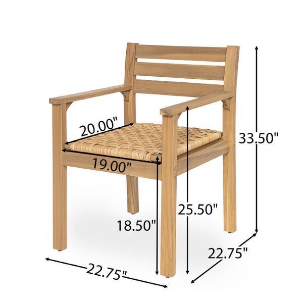 English Elm Set of 2 Solid Acacia Outdoor Armchairs with Hand-Woven Seats for Patio Dining N778P342916L